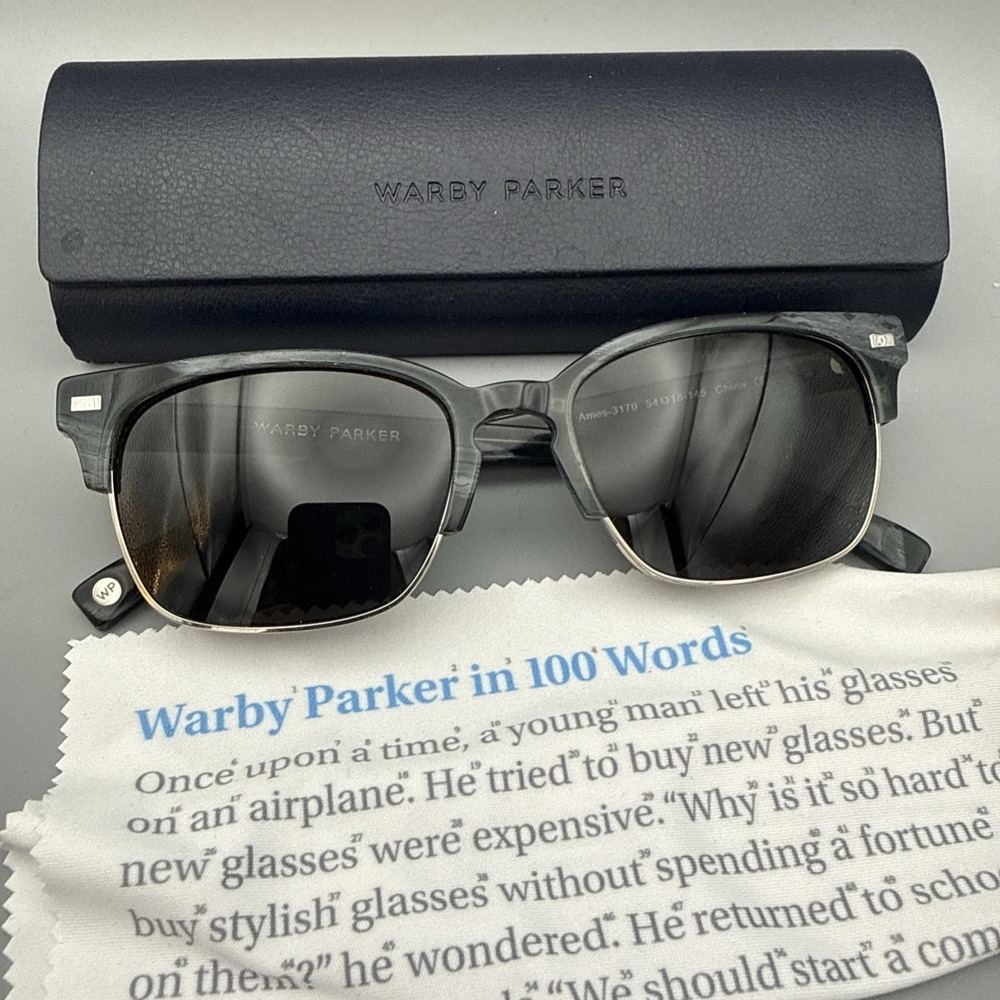 Warby Parker Ames 3170 54/18/145 Black Sunglasses FRAMES CountryClub Vibes &Case
